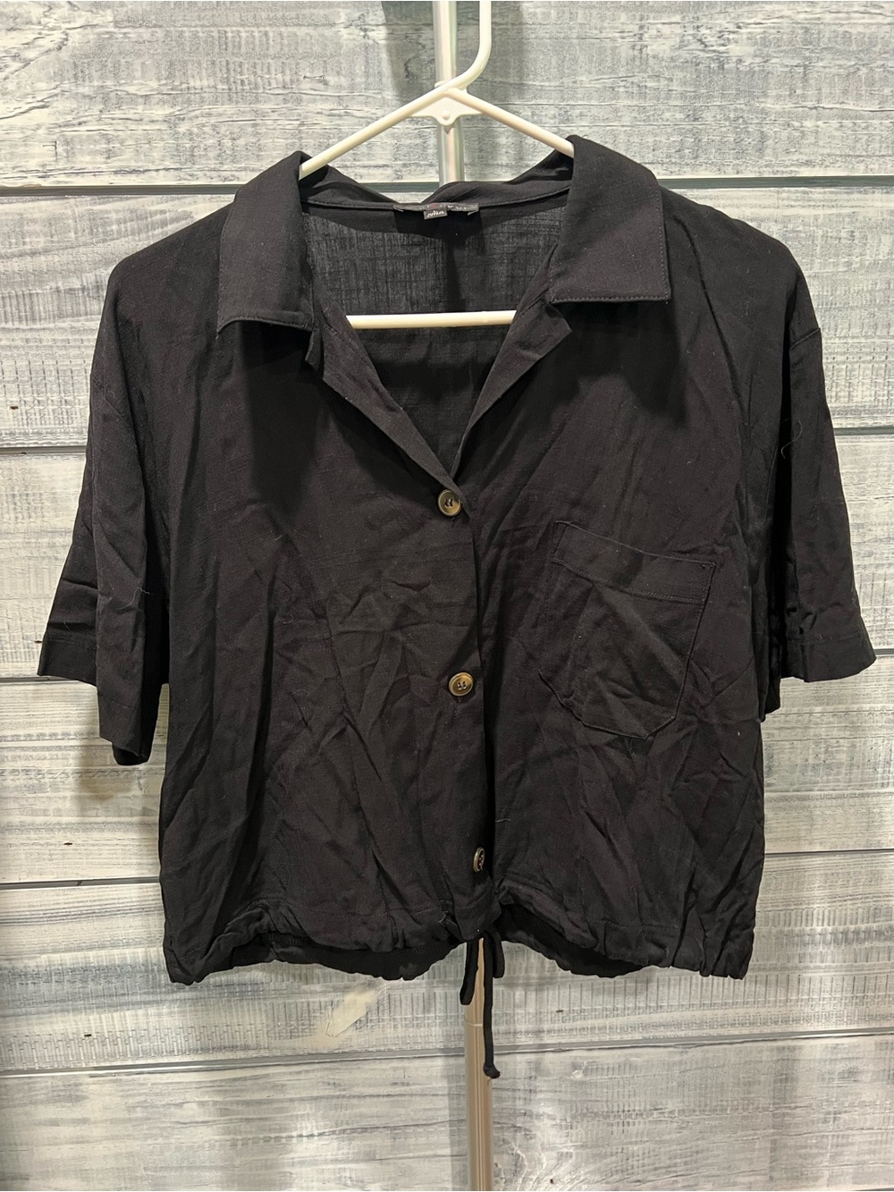 Moa Moa Black Short Sleeve Button-Front Drawstring Shirt